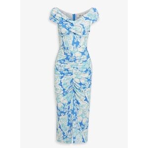 Diane von Furstenberg Gorgeous Floral Blue Off-Shoulder Midi Dress NWOT